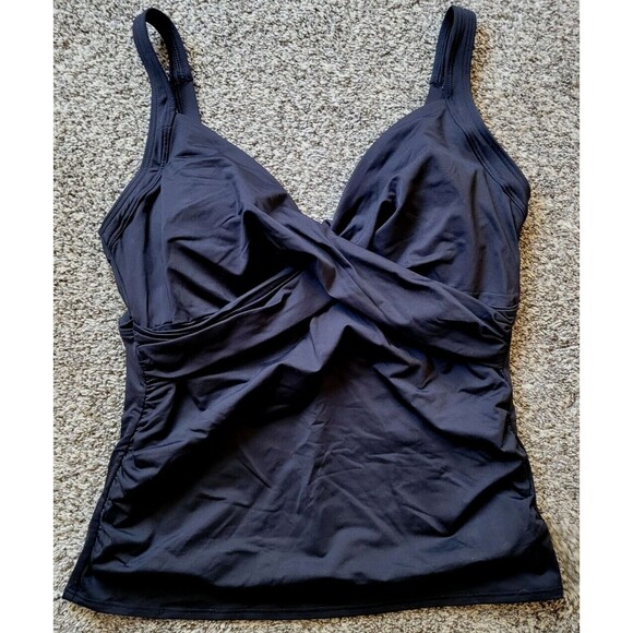 Swim Top Black 16 DD Wrap Front (L) Solid Underwire Tummy Control Lands End S404 - Picture 1 of 7